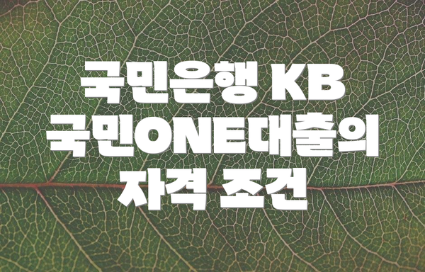 국민은행 KB 국민ONE대출의 자격 조건