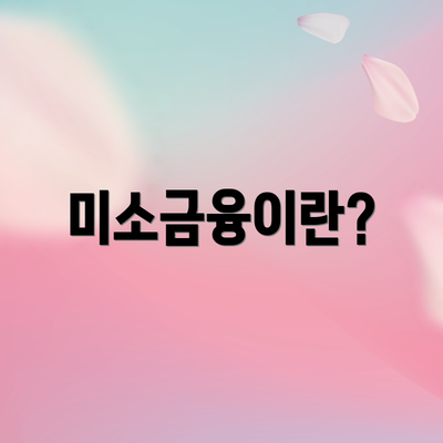 미소금융이란?