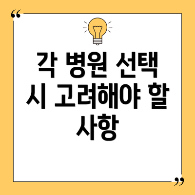 각 병원 선택 시 고려해야 할 사항